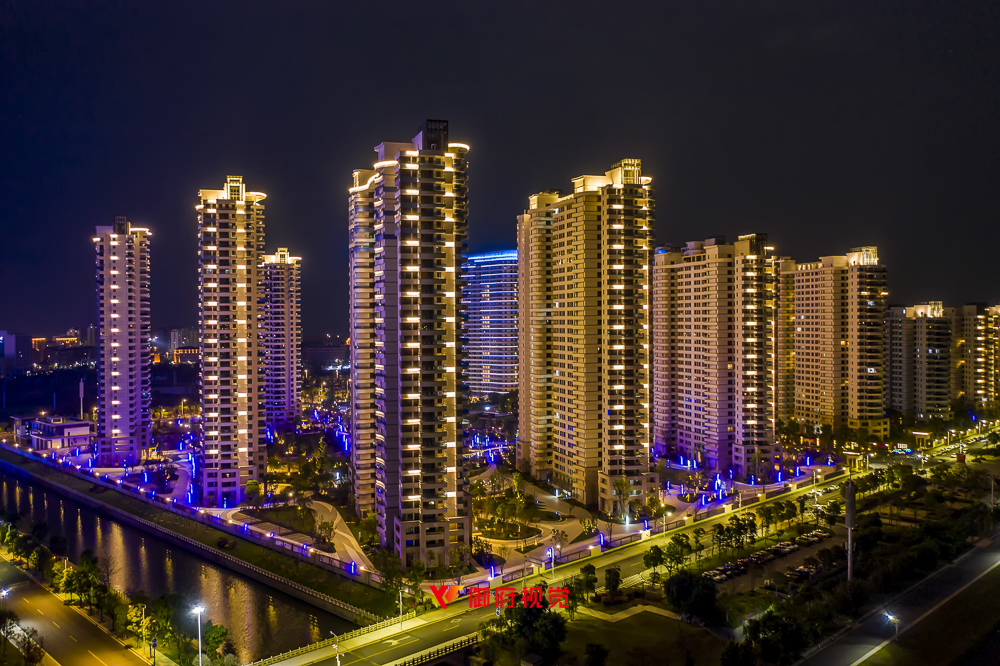 悦海湾,住宅小区,景观亮化工程,航拍摄影